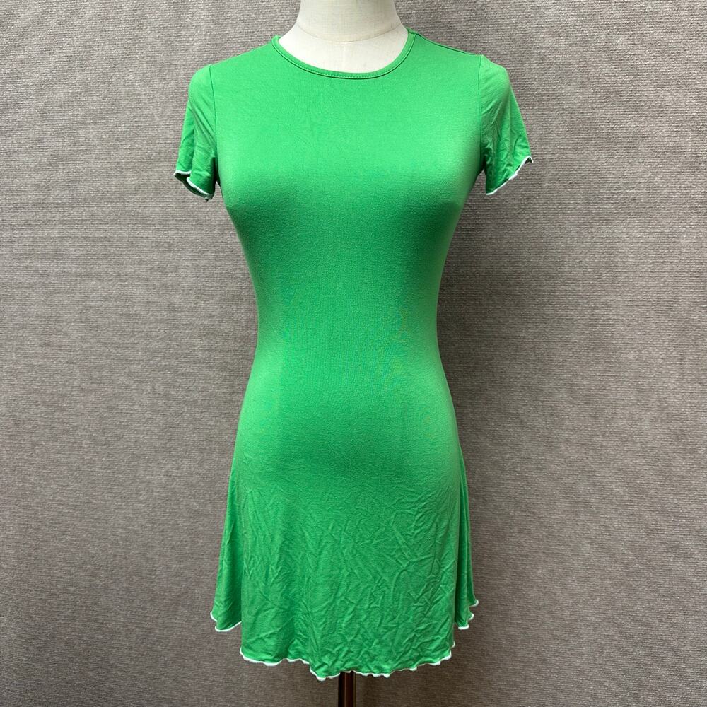 Superdown Revolve Green Lettuce Edge Short Sleeve Mini Dress Stretchy Coquette